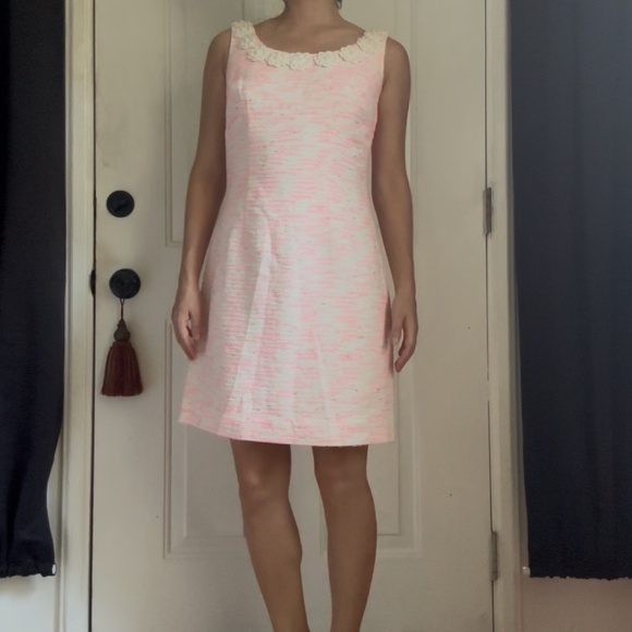 Lilly Pulitzer Pink and White Tweed Boucle and Pearl Nina Dress - Picture 1 of 14